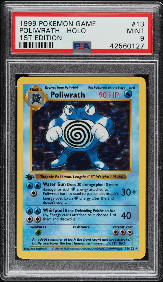1999 Base Set Shadowless Poliwrath #13 PSA 10