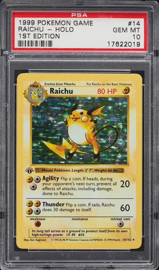 1999 Base Set 1st Edition Raichu #14 PSA 10