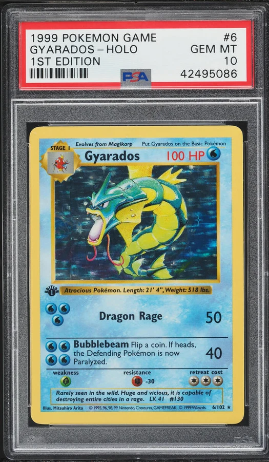 1999 Base Set 1st Edition Gyarados #6 PSA 10