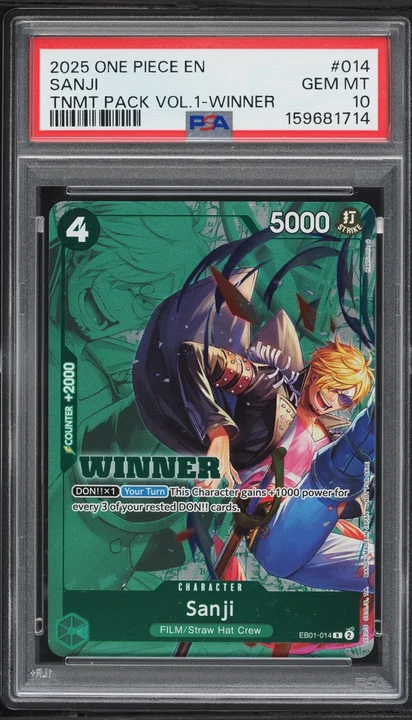 2025 One Piece Tournament Pack Vol. 1 Sanji Alt Art #EB01-014 (Winner stamp) PSA 10