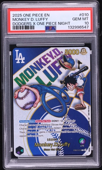 2025 One Piece Dodgers X One Piece Night Leader Monkey D. Luffy #EB02-010 (Promo) PSA 10