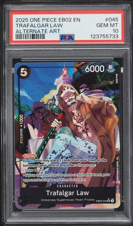 2025 EB02 Anime 25th Collection Trafalgar Law Alt Art #EB02-045 (Extra Booster reprint) PSA 10