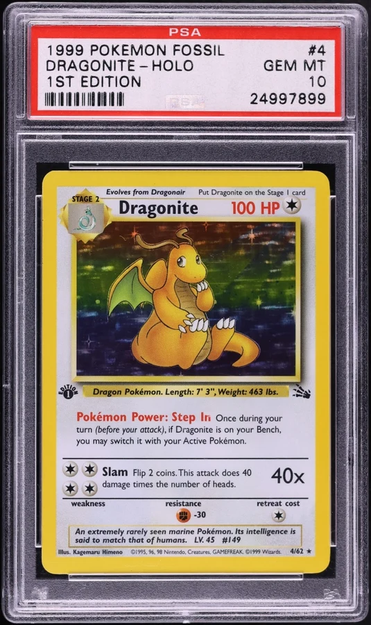 1999 Fossil 1st Edition Dragonite #4 PSA 10