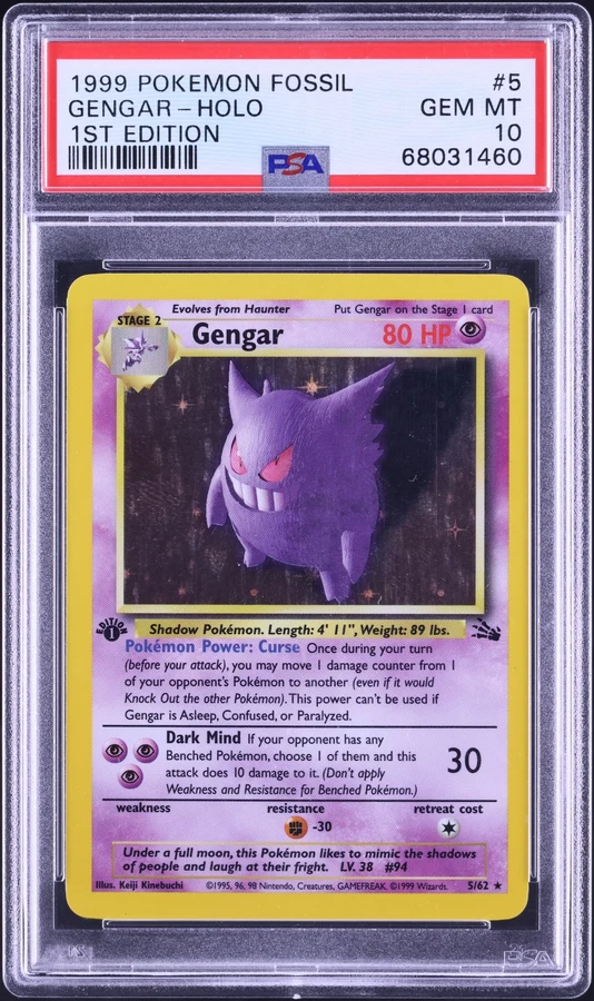 1999 Fossil 1st Edition Gengar #5 PSA 10