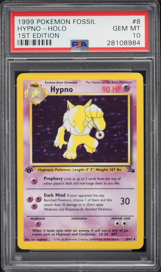 1999 Fossil 1st Edition Hypno #8 PSA 10