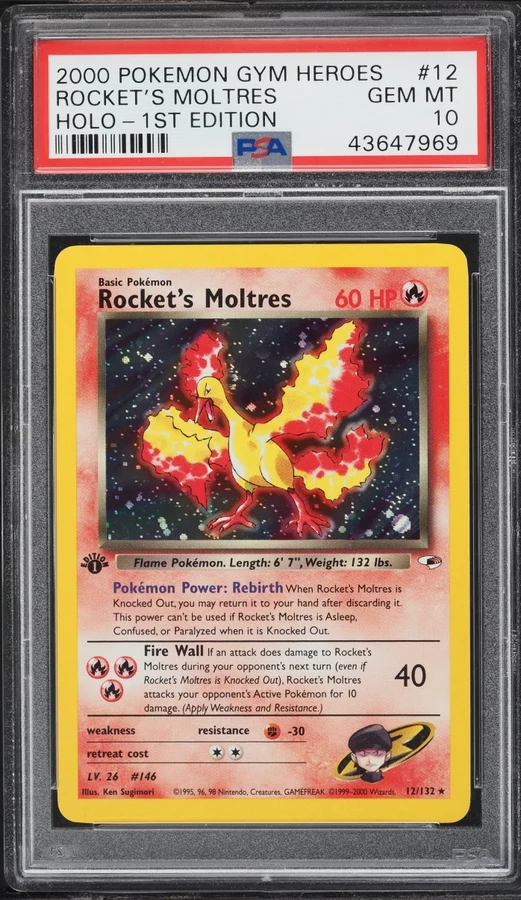 2000 Gym Heroes 1st Edition Rocket'S Moltres #12 PSA 10