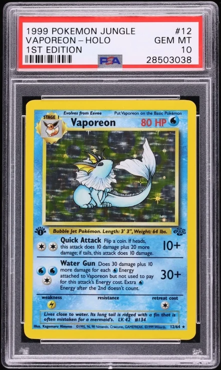 1999 Jungle 1st Edition Vaporeon #12 PSA 10