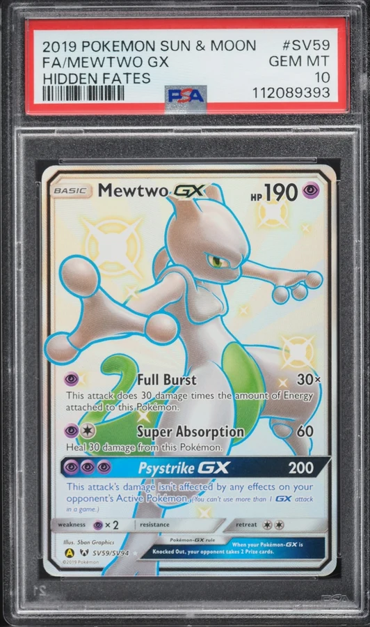 2019 Hidden Fates Shiny Mewtwo GX #SV59 PSA 10