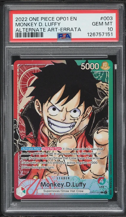 2022 OP01 Romance Dawn Leader Monkey D. Luffy (Errata) #OP01-003 PSA 10