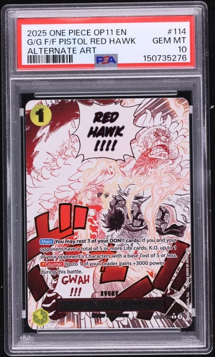 2025 OP11 A Fist of Divine Speed Gum-Gum Fire-Fist Pistol Red Hawk Alt Art #OP11-114 PSA 10