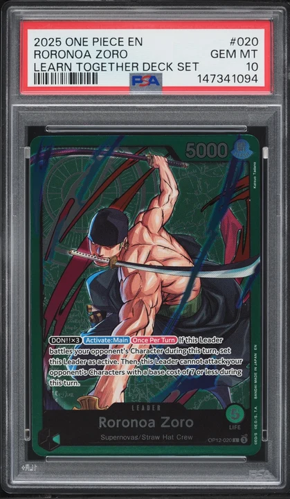 2025 One Piece Learn Together Deck Set Roronoa Zoro (Leader) #OP12-020 PSA 10