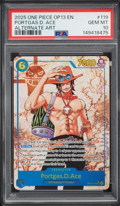 2025 OP13 Carrying On His Will Portgas D. Ace Alt Art #OP13-119 PSA 10