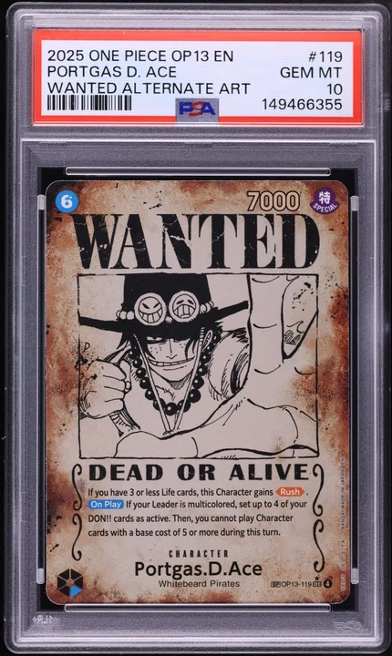 2025 OP13 Carrying On His Will Portgas D. Ace SEC #OP13-119 PSA 10