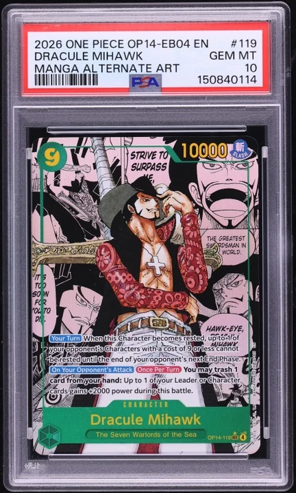 2026 OP14 The Azure Sea's Seven Dracule Mihawk Manga Rare #OP14-119 PSA 10