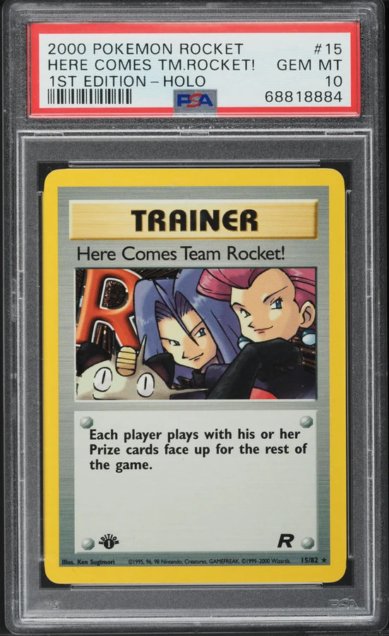 2000 Team Rocket 1st Edition Here Comes #15 PSA 10