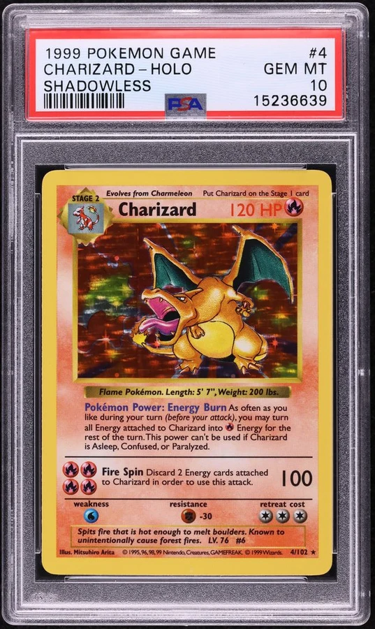 1999 Base Set Shadowless Charizard #4 PSA 10