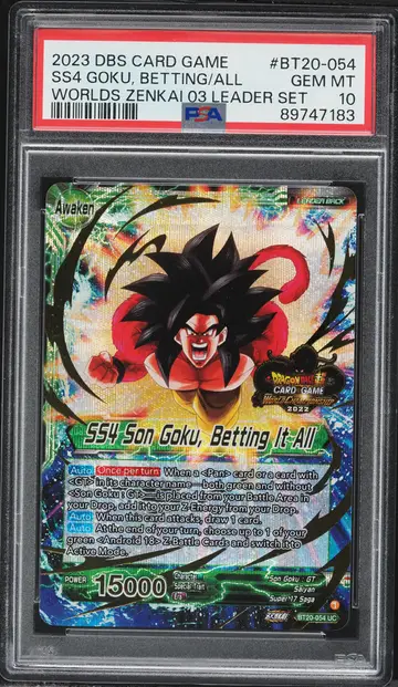 2023 Dragon Ball Super World Championship Zenkai 3 SS4 Goku, Betting All #BT20-054 PSA 10