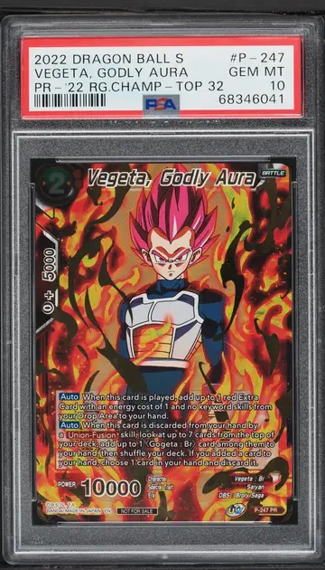 2022 Dragon Ball Super Promos '22 Regional Champ Top 32 Vegeta, Godly Aura #P-247 PSA 10