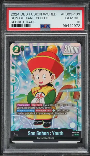 2024 Dragon Ball S Fusion World Raging Roar Secret Rare Son Gohan Youth PSA 10